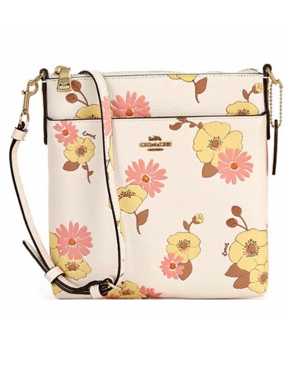 NWOT COACH Kitt Floral Print Leather Messenger Chalk Color Crossbody Bag